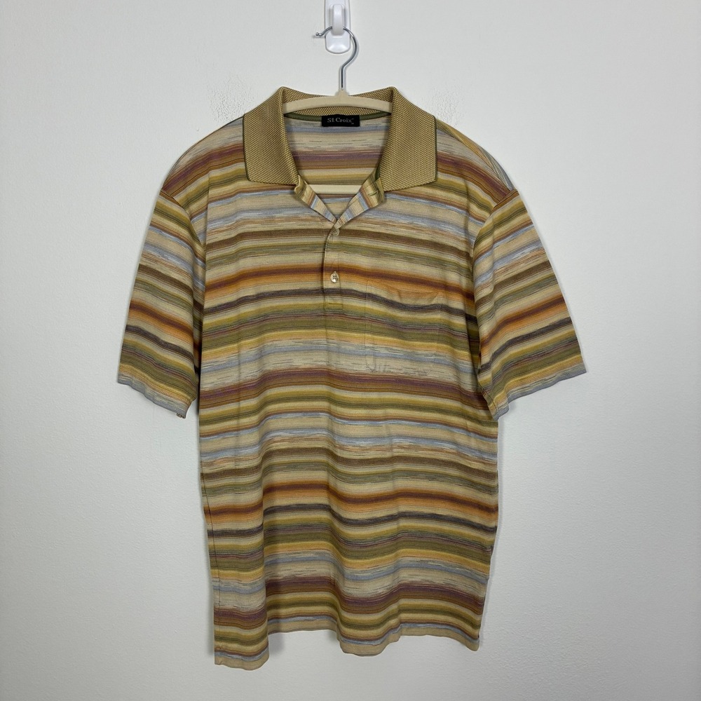 St. Croix Mercerized Cotton Striped Short Sleeve Polo Shirt Men's M Retro Golf